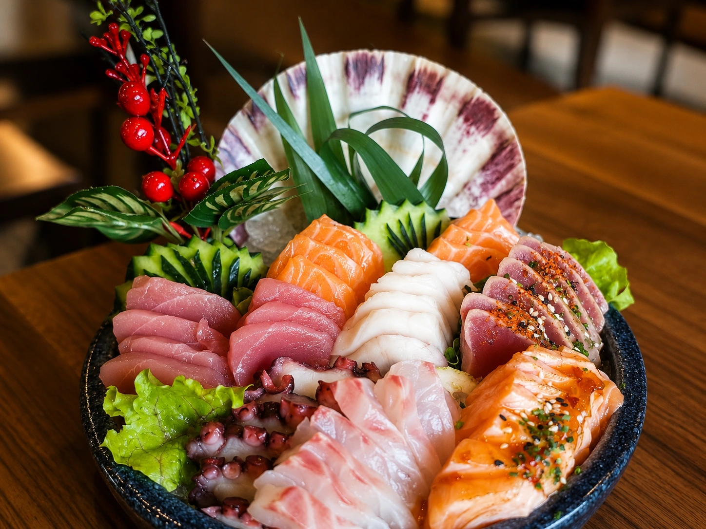 Assorted sashimi with salmon, tuna and octopus