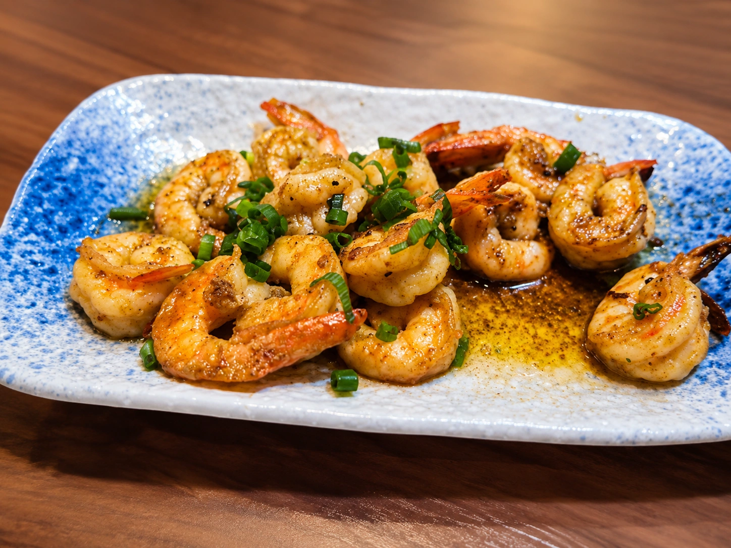 Grilled prawns with spring onion