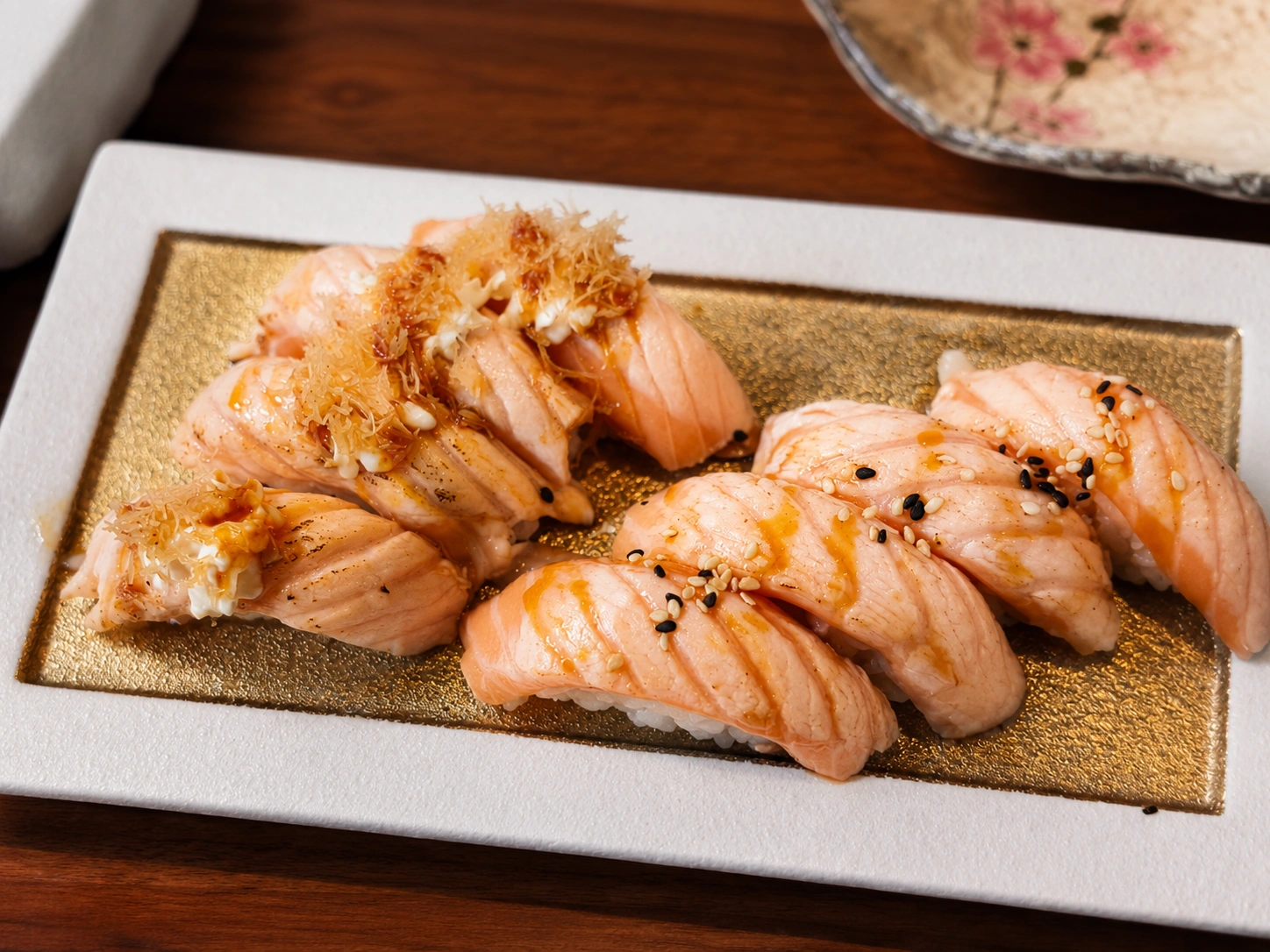 Seared salmon nigiri selection