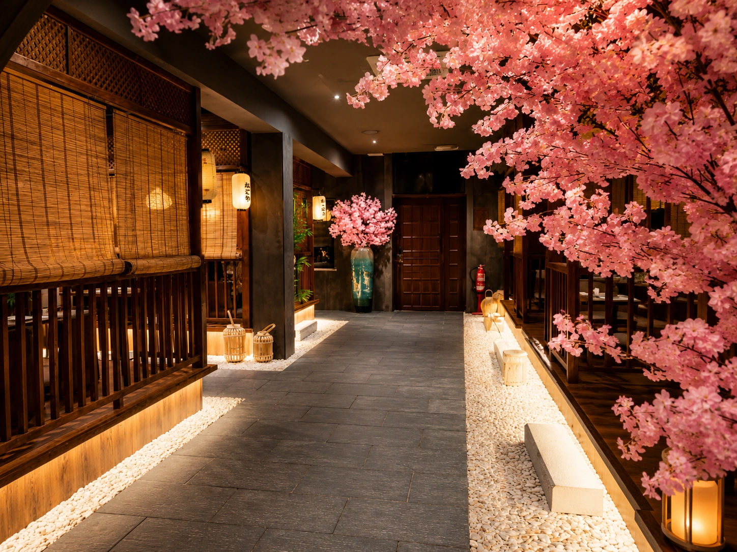 Cherry blossom-lined dining room at Sakura Sintra